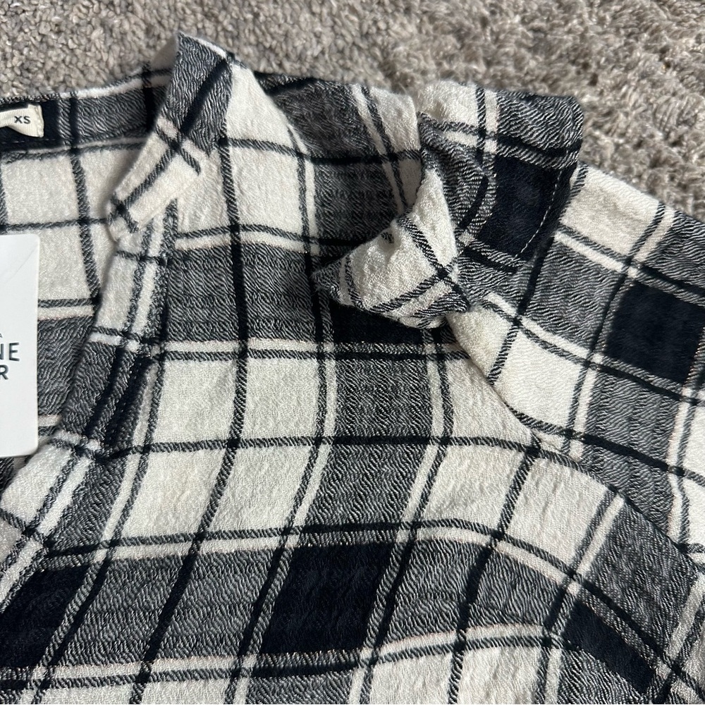 Marine Layer Jamie Gingham Ruffle Top XS black & white plaid gingham long sleeve - Picture 10 of 15